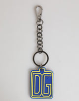 Dolce & Gabbana Blue Yellow DG Rubber Logo Silver Men Keychain Keyring