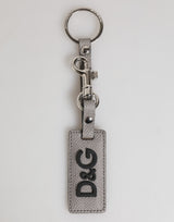 Dolce & Gabbana Gray Leather Logo Metal Ring Keychain Holder Men Keyring