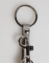Dolce & Gabbana Gray Leather Logo Metal Ring Keychain Holder Men Keyring