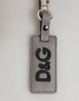 Dolce & Gabbana Gray Leather Logo Metal Ring Keychain Holder Men Keyring