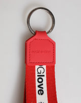 Dolce & Gabbana Red Logo Polyester Silver Brass Holder Keychain Keyring