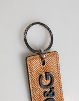 Dolce & Gabbana Brown Leather Logo Metal Ring Keychain Holder Men Keyring