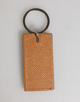 Dolce & Gabbana Brown Leather Logo Metal Ring Keychain Holder Men Keyring