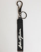 Dolce & Gabbana Black White Polyester DG Logo Silver Men Keychain Keyring