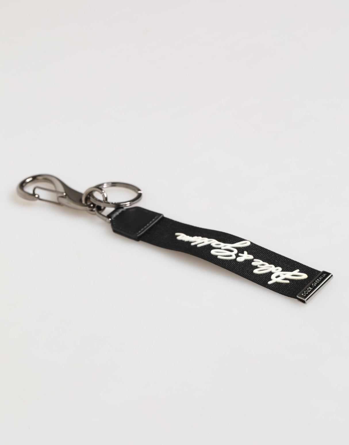Dolce & Gabbana Black White Polyester DG Logo Silver Men Keychain Keyring