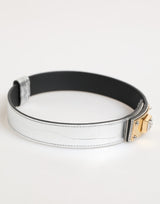 Dolce & Gabbana Silver Textured Leather Gold Tone Metal Neckband