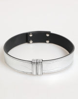 Dolce & Gabbana Silver Textured Leather Gold Tone Metal Neckband