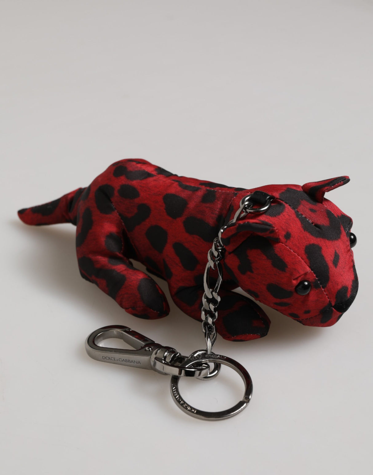 Dolce & Gabbana Red Black Polyester Animal Silhouette Keychain Keyring
