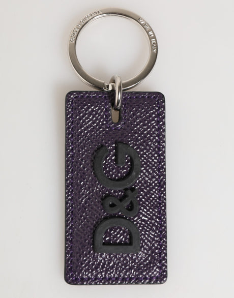 Dolce & Gabbana Violet Leather Logo Metal Ring Men Keychain Keyring