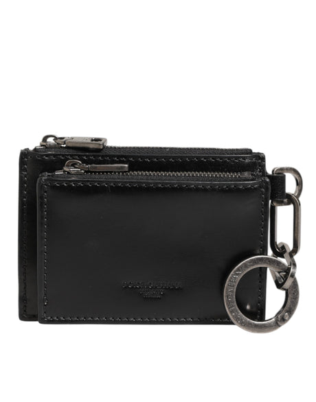 Dolce & Gabbana Black Leather Zipped Card Holder Coin Purse Keyring Wallet