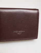 Dolce & Gabbana Leather Embossed Logo Trifold Men Card Holder Dark Brown