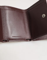Dolce & Gabbana Leather Embossed Logo Trifold Men Card Holder Dark Brown