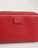 Dolce & Gabbana Red Leather Zip Around Logo Plaque Men Coin Purse Wallet