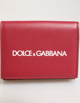 Dolce & Gabbana Red Leather Bold Logo Print Trifold Card Holder Wallet