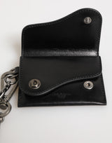 Dolce & Gabbana Black Cavallo Leather Wallet Chain Snap Bifold Card Holder