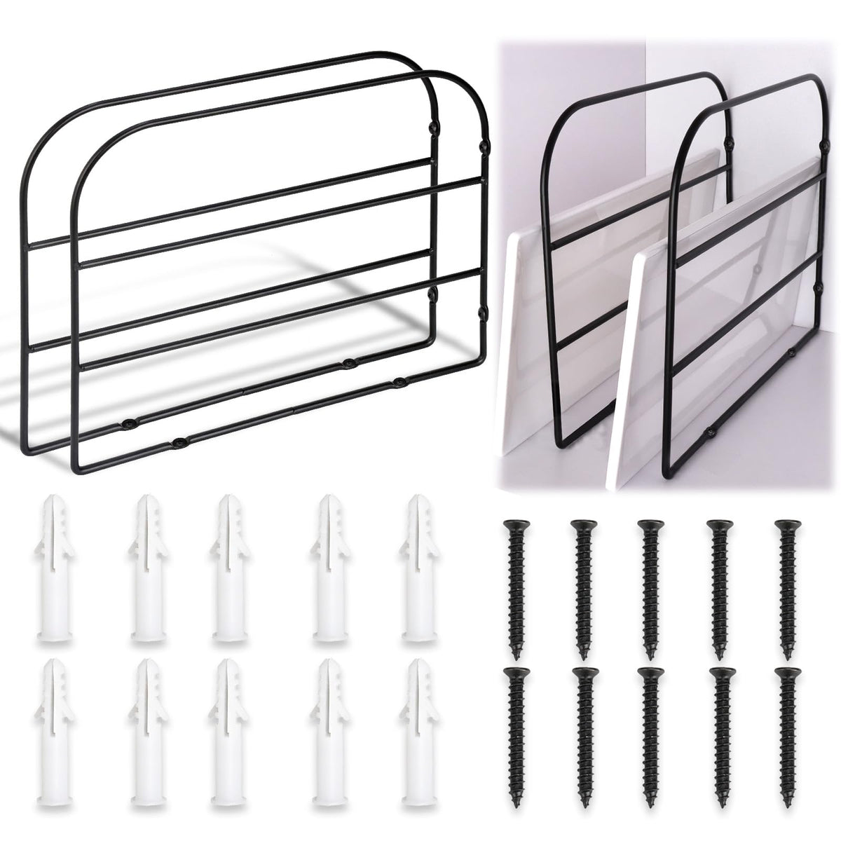 2 Pack Base Cabinet Tray Dividers Sheet Pan Divider Rack 12x9 Inches Baking Black Metal Sheet Rack Organizer Cookie Sheet Organizer Bakeware Organizer Container for Wall Base Kitchen Cabinets (2)