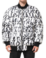Dolce & Gabbana White Black Graffiti Logo Puffer Bomber Jacket