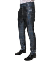 Dolce & Gabbana Blue Silver Shiny Silk Skinny Men Trouser Pants