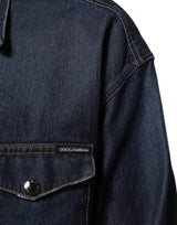 Dolce & Gabbana Blue Denim Button Casual Logo Patch Men Shirt