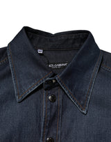 Dolce & Gabbana Blue Denim Button Casual Logo Patch Men Shirt
