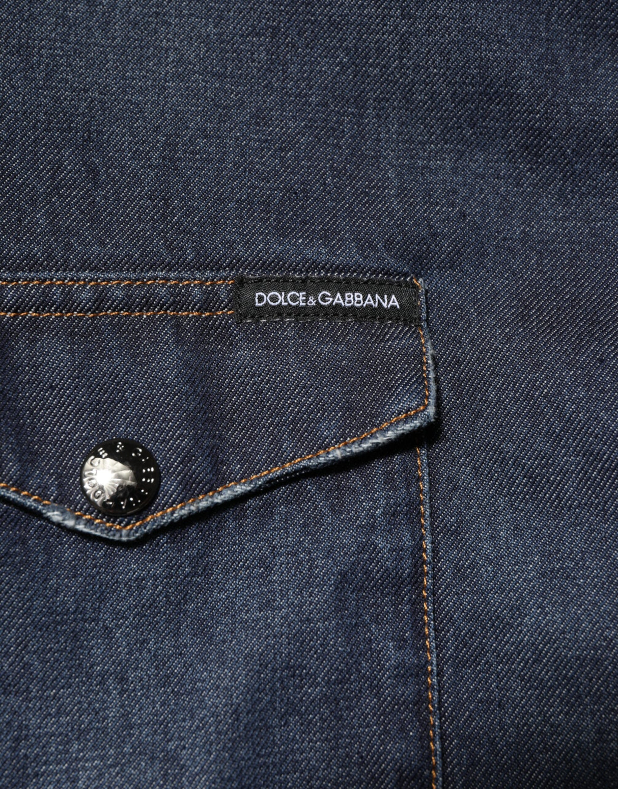Dolce & Gabbana Blue Denim Button Casual Logo Patch Men Shirt