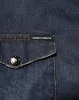 Dolce & Gabbana Blue Denim Button Casual Logo Patch Men Shirt