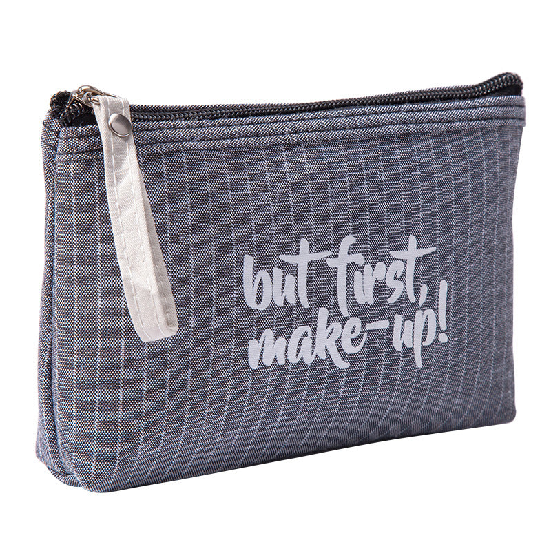 Letter Flower Print Canvas Makeup Bag for Women