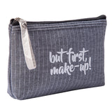 Letter Flower Print Canvas Makeup Bag for Women