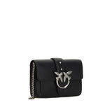 PINKO Black Calf Leather Bos Taurus Shoulder Bag