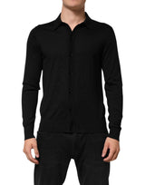 Dolce & Gabbana Black Silk Button Up Lightweight Sweater
