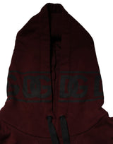 Dolce & Gabbana Burgundy Cotton Plaid Lined Men Hoodie Sweater