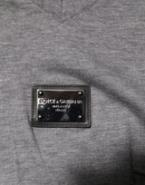 Dolce & Gabbana Gray Cotton Tattered Logo Patch Men T-shirt
