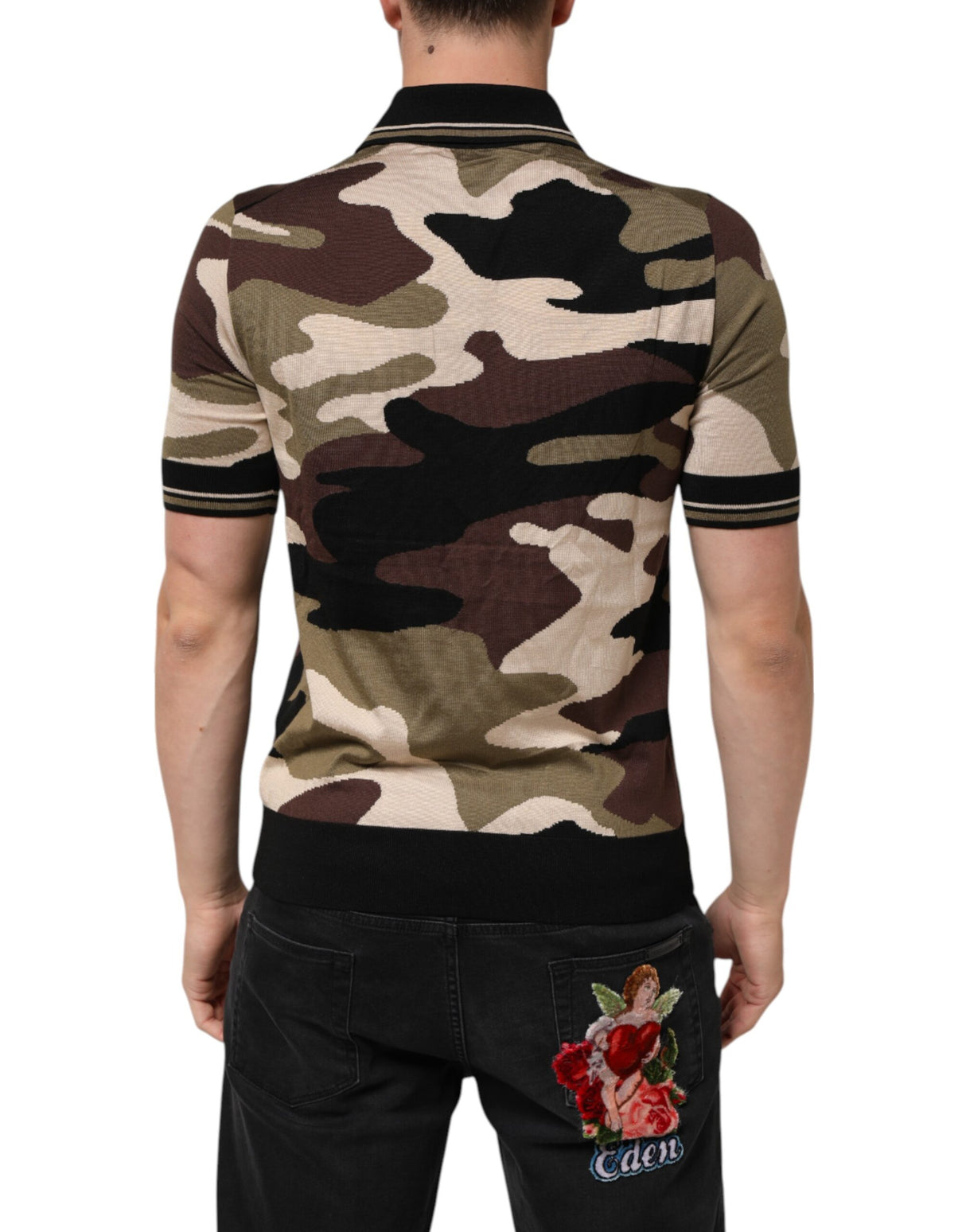 Dolce & Gabbana Camouflage Brown Silk MilitaryPolo T-shirt