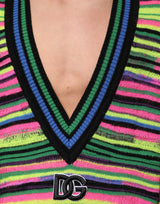 Dolce & Gabbana Multicolor DG Logo V-Neck Knit Pullover Sweater