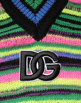 Dolce & Gabbana Multicolor DG Logo V-Neck Knit Pullover Sweater
