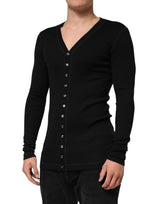 Dolce & Gabbana Black Cotton Button Up Men Cardigan Sweater