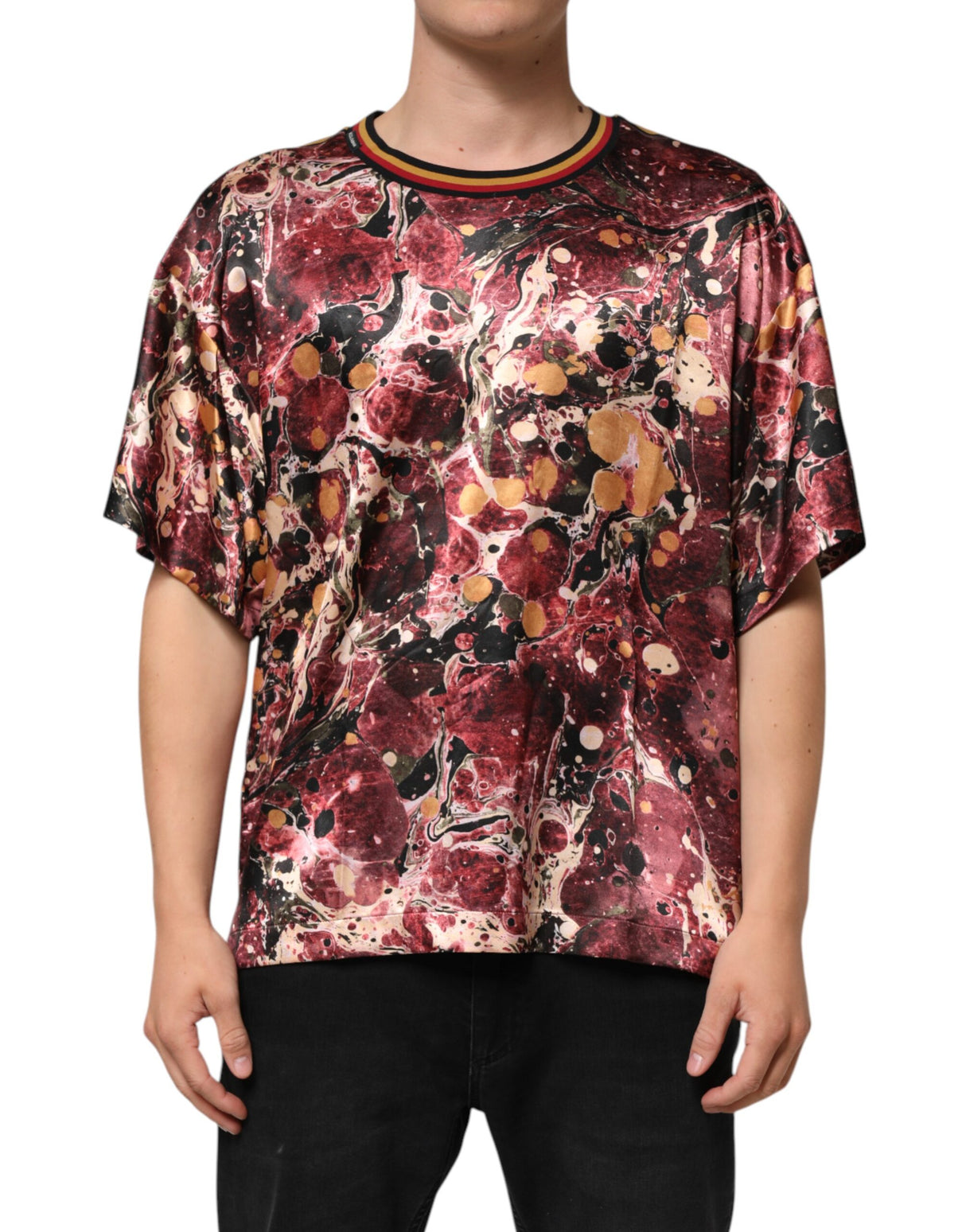 Dolce & Gabbana Multicolor Polyester Marble Print Oversize T-shirt