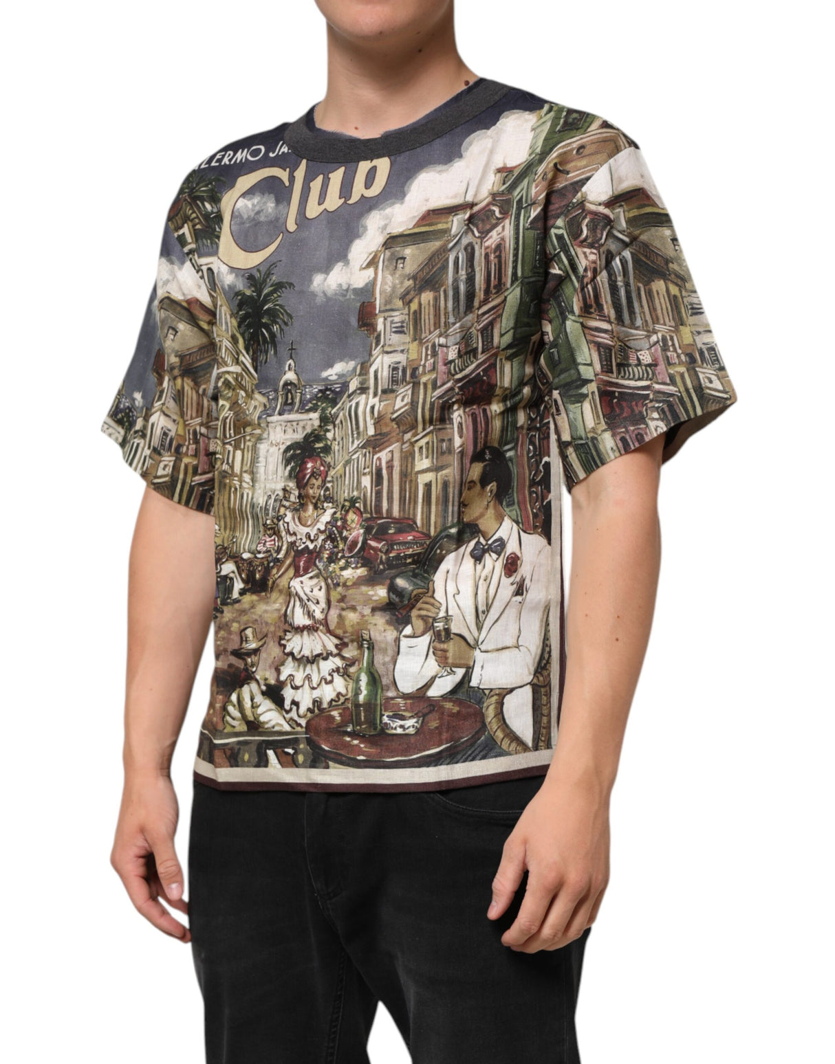 Dolce & Gabbana Palermo Jazz Club Linen Crew Neck Men T-shirt