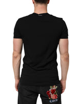 Dolce & Gabbana Black Cotton Slim Fit Men V-Neck Shirt T-shirt