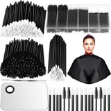 260 Pieces Disposable Makeup Tools Kit Eyeliner Brushes Mascara Wands Lipstick Applicators Plastic Organizer Box Short Waterproof Cape Stainless Steel Makeup Palette Spatula (Black) (Black)