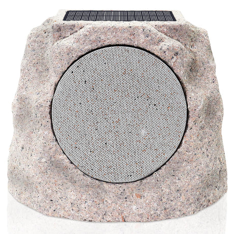uuffoo Outdoor Speakers Waterproof for All Seasons & Solar Powered with Rechargeable Battery Rock Speakers Wireless Bluetooth with Colorful LED Light for Garden Patio (1-Pc Marble)