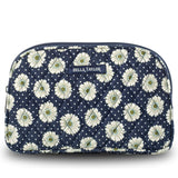 Bella Taylor Large Quilted Cotton Makeup Pouch for Women Travel Cosmetic Bag Quilted Cotton Dotted Daisy Navy Floral