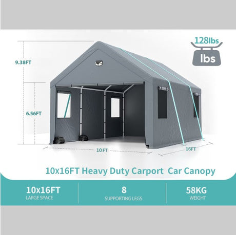 10x16 Heavy Duty Carport Canopy - Oversized Portable Car Tent Garage