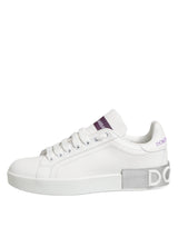 Dolce & Gabbana White Purple Leather Low Top Sneakers Shoes