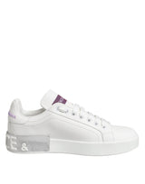 Dolce & Gabbana White Purple Leather Low Top Sneakers Shoes