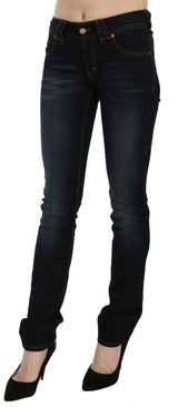 John Galliano Dark Blue Mid Waist Slim Fit Denim Casual Pants Jeans
