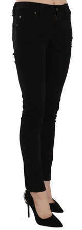 John Galliano Black Mid Waist Slim Fit Skinny Denim Casual Pants Jeans