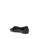 PINKO Black Calf Leather Bos Taurus Ballet Flats