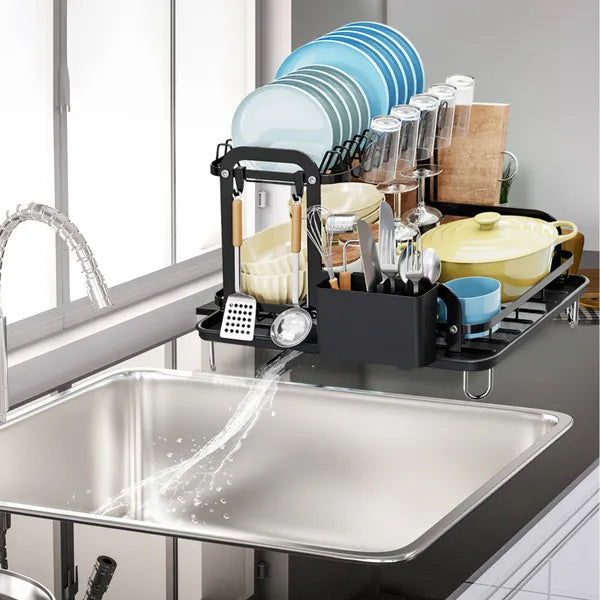 2-Tier Dish Drying Rack For Kitchen Counter Space Saving Rustproof Dish Rack With Drainboard Detachable Kitchen Drainer Organizer Set