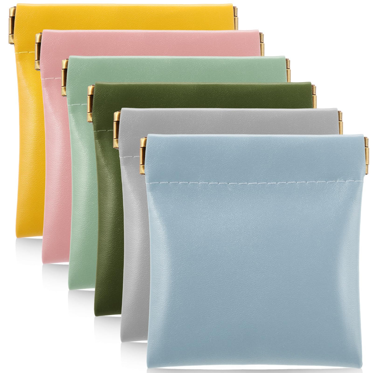 Cunno 6 Pcs PU Squeeze Small Coin Purse Pouch Change Holder Waterproof Portable Makeup Bag Storage Travel for Women (Boho Colors)